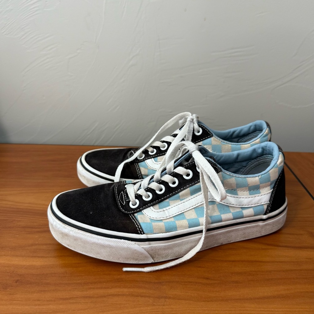 Vans Old Skool Lace Up‎ Sneaker Blue White Black Checkerboard Suede Toe Skate W8